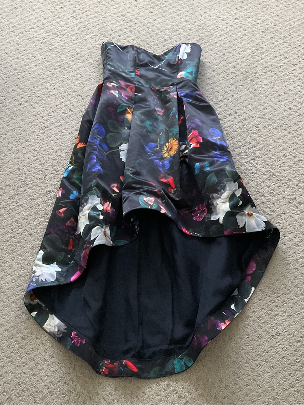Strapless Black Floral High-Low Dress 0457